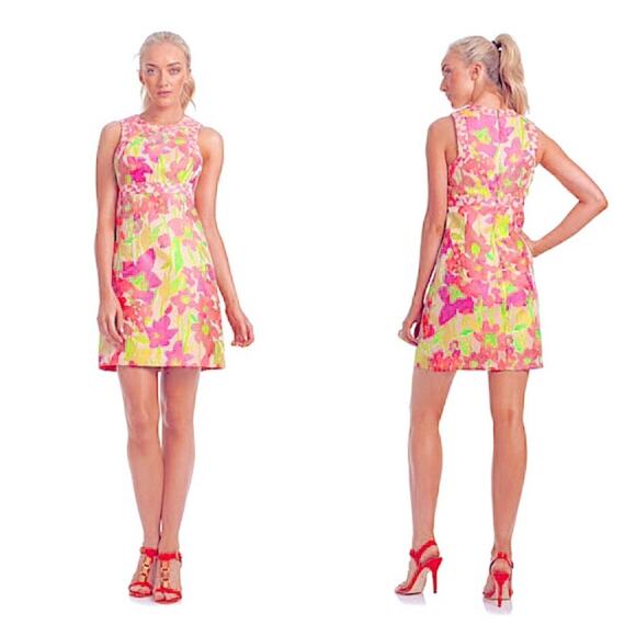Trina Turk Ruth Floral Dress in Acid Garden Neon Jacquard Sleeveless Mini Dress - Picture 13 of 13